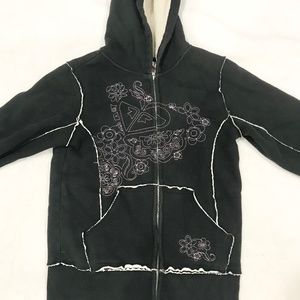 Roxy Black/Pink Embroidered Logo Full Zip Up